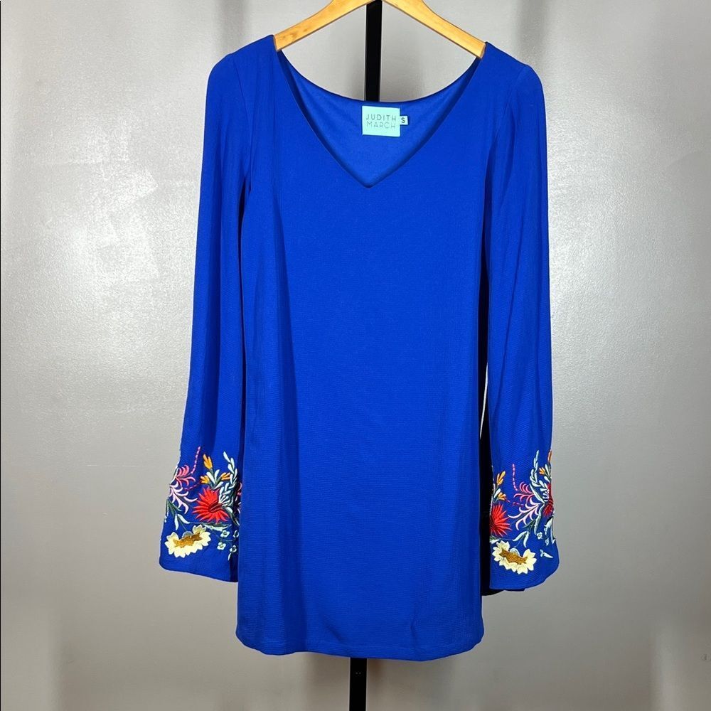 Judith March Royal Blue Dress with Floral Embroidery